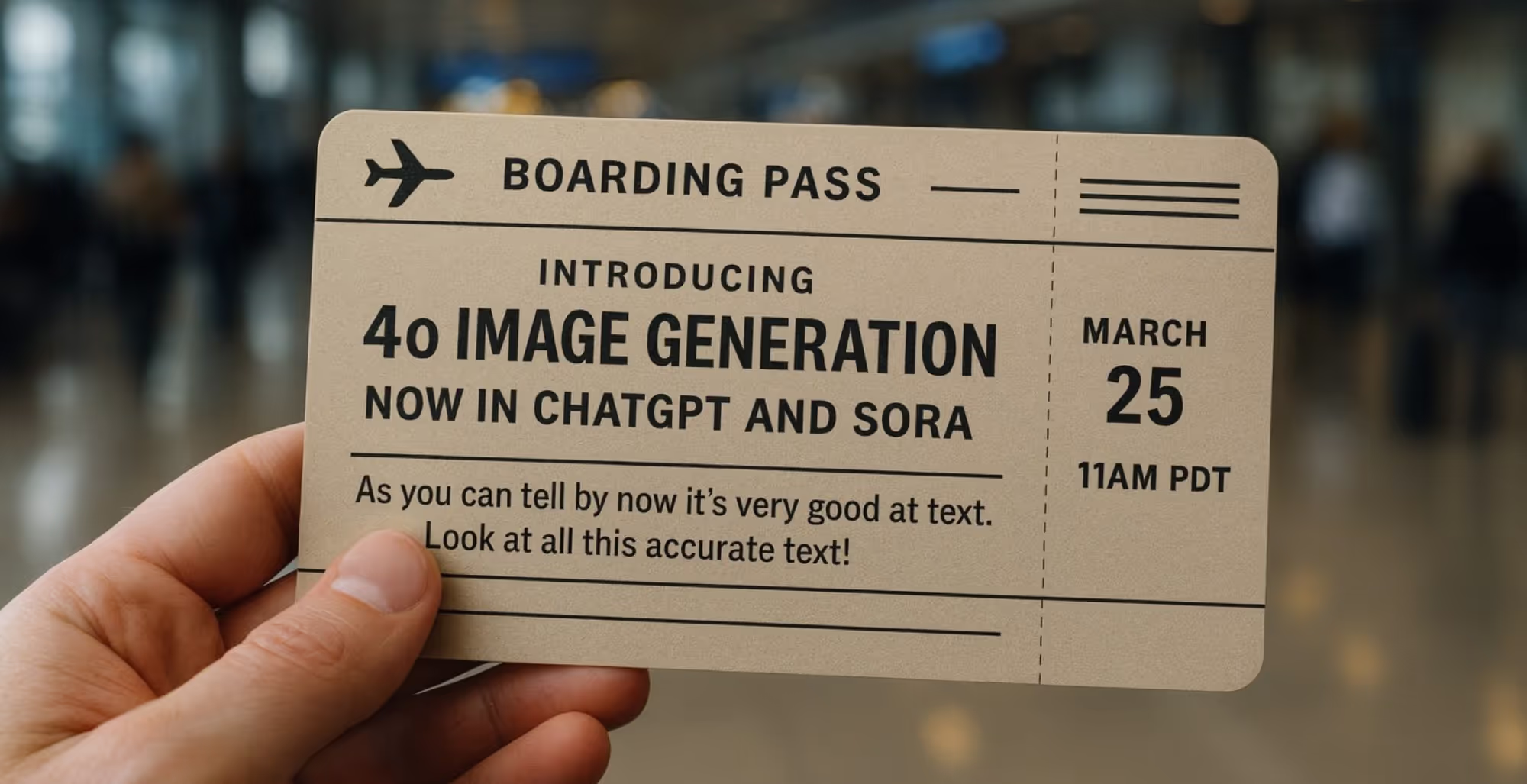 Посадочный талон Boarding Pass с надписью Image Generation in ChatGPT and Sora, иллюстрирующий генерацию изображений GPT-4o Mini