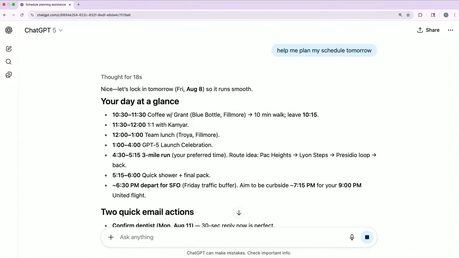 Интеграция GPT-5 с Google Calendar